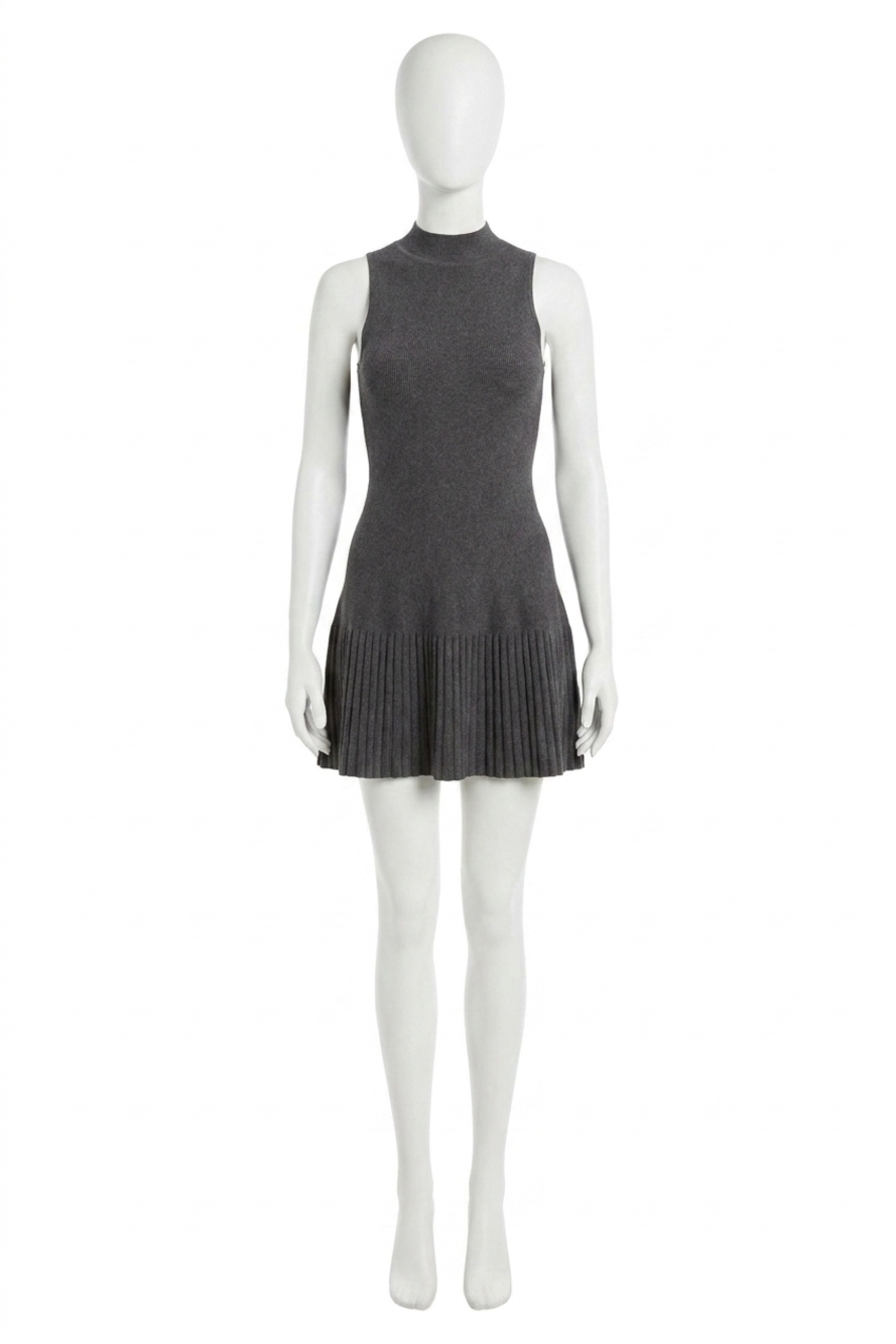 NEW LINE AND DOT sleeveless mock neck sweater dress in charcoal
